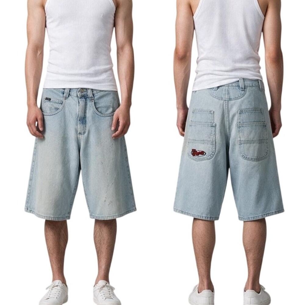 Vintage 90s Lee Pipes Baggy Denim Shorts Jorts Light Wash Skater 28"